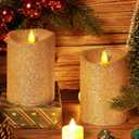 Retisee 2 Pcs Valentine's Day Glitter Flameless Candles, 3.5'' x 5'' Realistic Artificial Metallic Flame LED Candles Battery Operated Candle with Remote for Wedding, Birthday(Ivory)