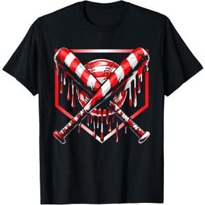Baseball Candy Cane Christmas Baseball Ice Cream Drip Boys T-Shirt