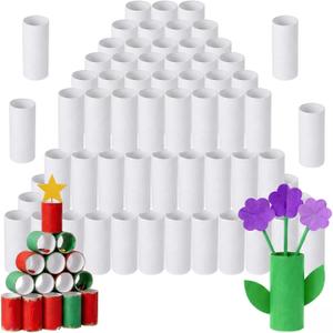 100 pack toilet paper rolls for crafts Round Thick cardboard tubes empty paper towel rolls for crafts Arts 3.7inch x 1.55inch (White-100pc)