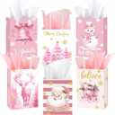 Abbylike 48 Pcs Pink Christmas Gift Bags with Handle 6.3x3.2x8.7'' Christmas Wrapping Bag with Tissue Paper Merry Xmas Paper Goodie Treat Bag for Holiday New Year Baby Shower Party Favor Gift Wrapping
