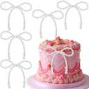 12Pcs Pearl Bow Cake Topper Bow Dots Cake Decorations, Bowknot Pearl Bows Cupcake Toppers for Bow Themed Birthday Party Decorations Wedding Baby Shower Party Cake Decoration Supplies (White)