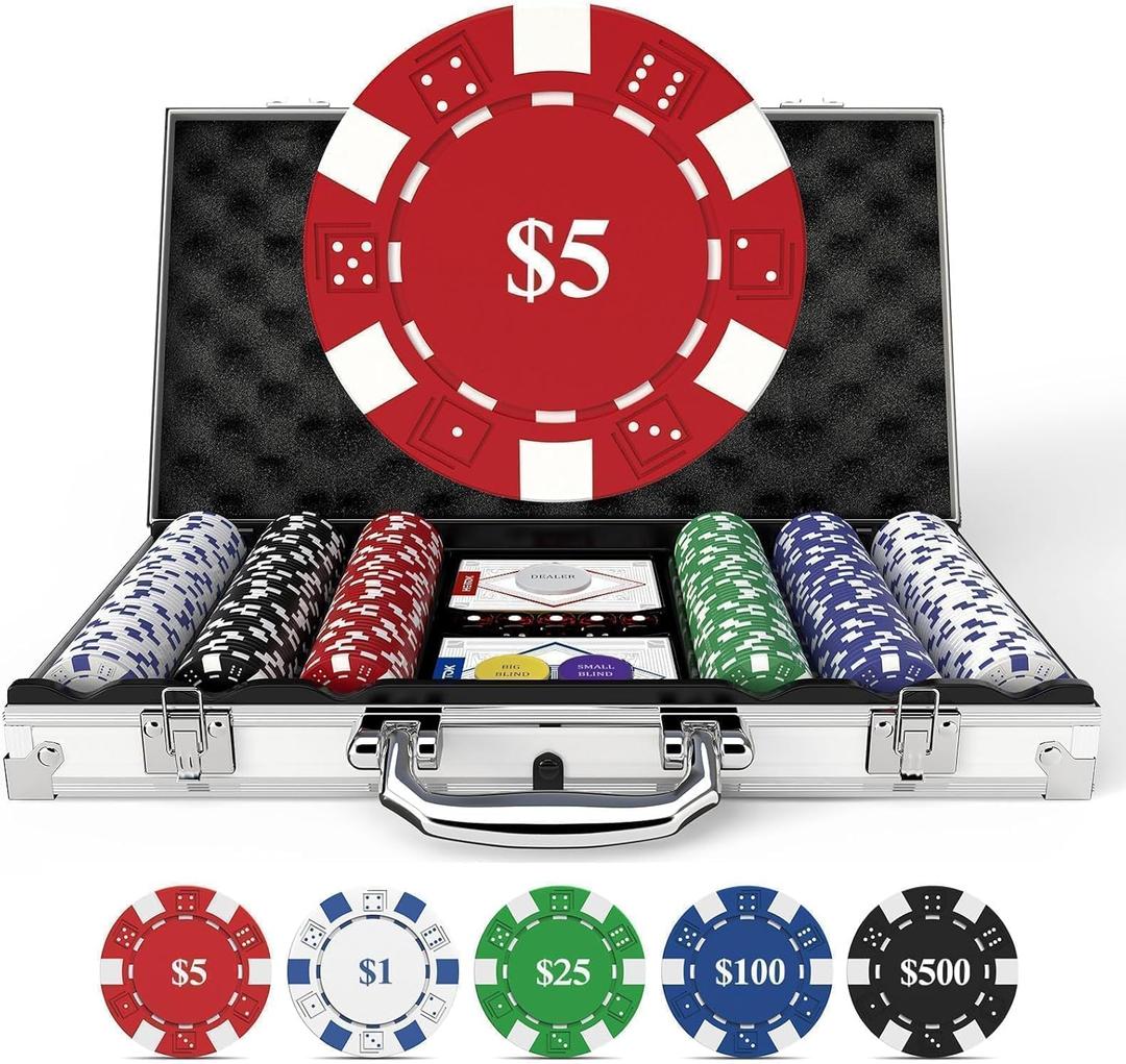 300-Piece Numbered Poker Chip Set  11.5g Heavyweight Casino Style Chips with Denominations  Complete Texas Holdem Kit with Aluminum Case, Decks & Dice for Beginners & Family Game Night