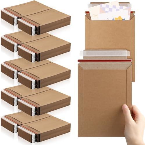 Fainne 250 Pack 6 x 8 Inch Rigid Mailers Self Adhesive Seal Photo Document Mailers 250gsm Keep Flat Kraft Photography Cardboard Envelopes for Shipping Cd, Photo, Gift Card, Document, Paper