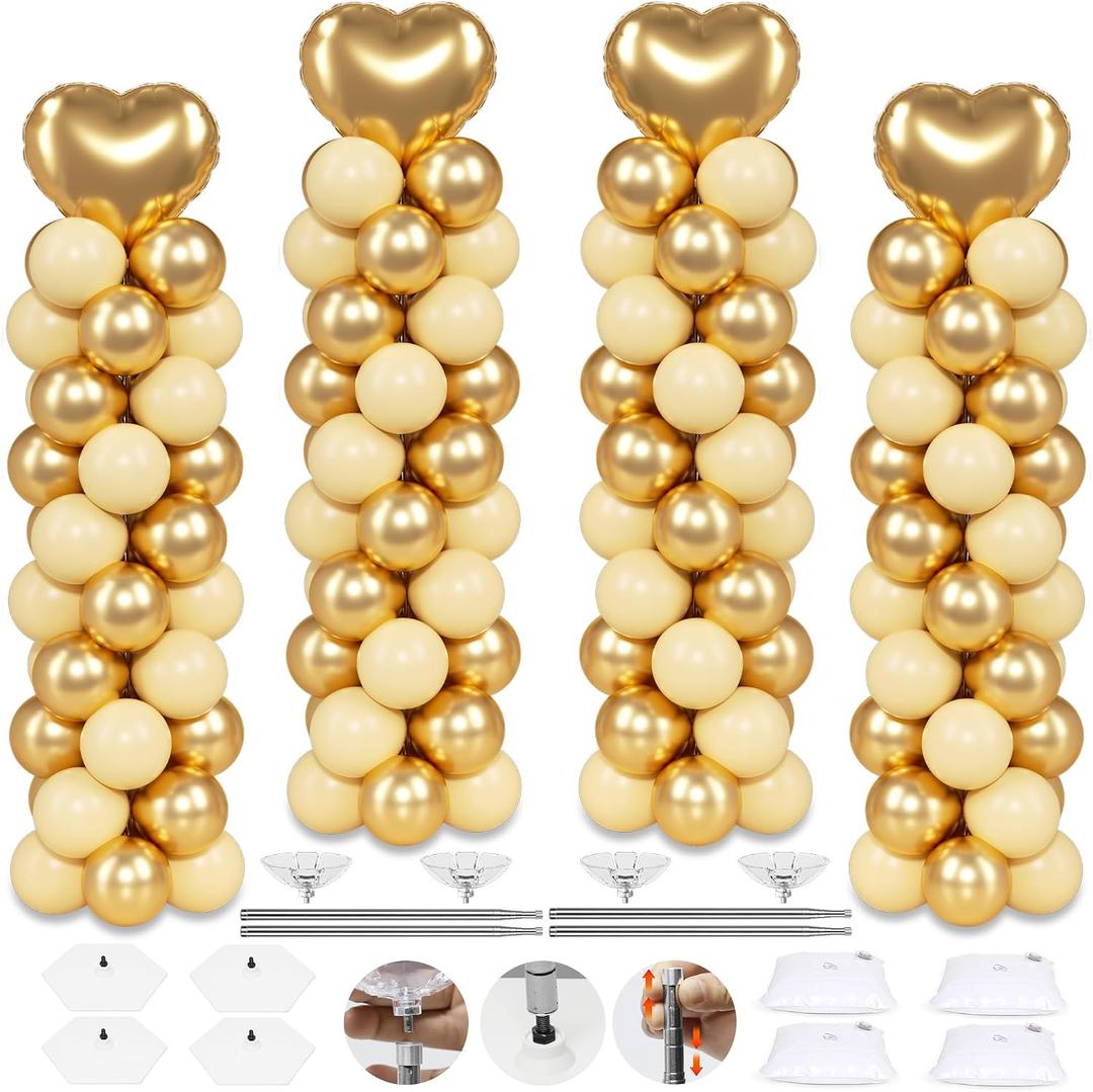 4 Sets Balloon Column Stand Kit, 7 Feet Height Adjustable Balloon Tower Pillar with Reusable Metal Telescopic Design for Graduation, Wedding, Baby Shower, Birthday Party Decoration