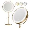 Lighted Makeup Mirror, 5000 mAh Rechargeable Double Sided Magnifying Vanity Mirror with 3 Colors, 1x/20x, 360° Rotation , Brightness Adjustable lighted mirror with magnification, Antique Bronze