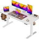 Huuger 55 x 28 Large Electric Standing Desk, Height Adjustable Copmuter Desk, 27.6" Deep Desktop, Stand up Gaming Office Table with 2 Hooks, 3 Preset Heights, for Home Office, White