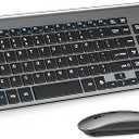 Wireless Keyboard and Mouse Ultra Slim Combo, TopMate 2.4G Silent Compact USB 2400DPI Mouse and Scissor Switch Keyboard Set with Cover, 2 AA and 2 AAA Batteries, for PC/Laptop/Windows/Mac - Gray Black