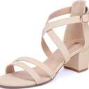 IDIFU Women's Block Low Chunky Heel Strappy Sandals Open Toe Ankle Strap Dress Wedding Evening Shoe for Women Bridal 9