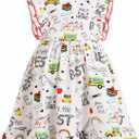 IMEKIS Toddler Kids Girls Back to School Dress Ruffle Sleeve Pencil Print Kindergarten First Day of School Outfit 3-8T (White)