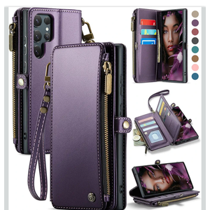 Defencase for Galaxy S25 Ultra Case Wallet with RFID Blocking Card Holder for Women Men, PU Leather Magnetic Snap Flip Wrist Strap Zipper Wallet Phone Cases for Samsung Galaxy S25 Ultra 6.9", Purple