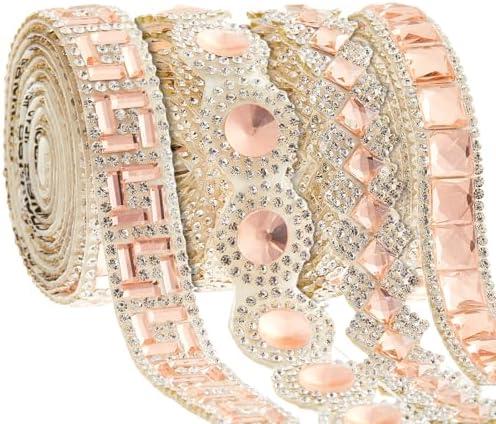 Juexica 3ft Self Adhesive Rhinestone Ribbons 2 Styles Rhinestone Diamond Roll Bling Ribbon Glitter Resin Diamond Belt for Home Clothing DIY Craft Wedding Baby Shower Event(Champagne,Stylish)
