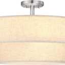 2-Tier 20" Cream Drum Fabric 4 Light Brushed Nickel Semi Flush Mount Ceiling Light for Living Room Dining Room Bedroom Hallway