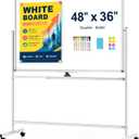 48" X 36" Large Rolling Whiteboard, 360°Rotation Magneitic White Board with Stand, Double Sides Whiteboard Easel on Wheels, Big Dry Erase Board for Office, School, Home
