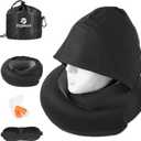 Travel Pillow - Hooded Neck Pillow Airplane Memory Foam Filling for Plane, Office, Cars Sleeping, Road Trip, Long Flights, Airplane Travel Essentials, Includes Eye Mask & Earplugs (Black)