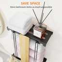 Towel Racks for Bathroom - Wall Mounted Bamboo Shelf for Holding 3 Extra Large Rolled Towels with 2 Hooks - Space Saving Bathroom Organizer for Small Spaces, Apartment, or RV, Black