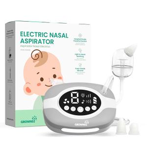 GROWNSY Electric Nose Suction for Baby, Hospital-Grade Nasal Aspirator with Night Light,Soothing Lullabies, Baby Nose Sucker with 9 Adjustable Suction Levels (Standard, Grey)