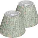 Sage Green Empire Pleated Lamp Shades Set of 2, 5" x 9" x 6.2" Small Vintage Leaves Print Fabric Lampshades for Table Lamps, Spider Fitter Replacement Lamp Shades, Assembly-Free