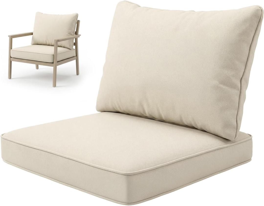 Outdoor Chair Cushions Set of 2, Patio Chair Cushions 24x24x4 Inch, Waterproof Outdoor Patio Seat Cushions for Patio Furniture Couch Sofa, Fastness High Density Foam with Zipper Design (Beige)