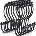 Shower Curtain Hooks, Goowin Shower Curtain Rings, Stainless Steel Black Shower Curtain Hooks, Shower Curtain Rings Rust Proof, Free Sliding Double Shower Hooks for Shower Curtain & Liners (Black)