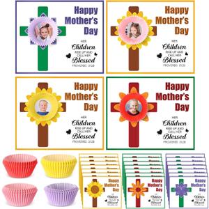 Jingmore 30 Set DIY Mother's Day Flower Craft Thankful Gift Kits Flower Picture Frames Crafts Mother's Day Cards for Church Gifts Christian Classroom Sunday School Toddlers Home Fun Activities, 8.27 x 6.3 Inches