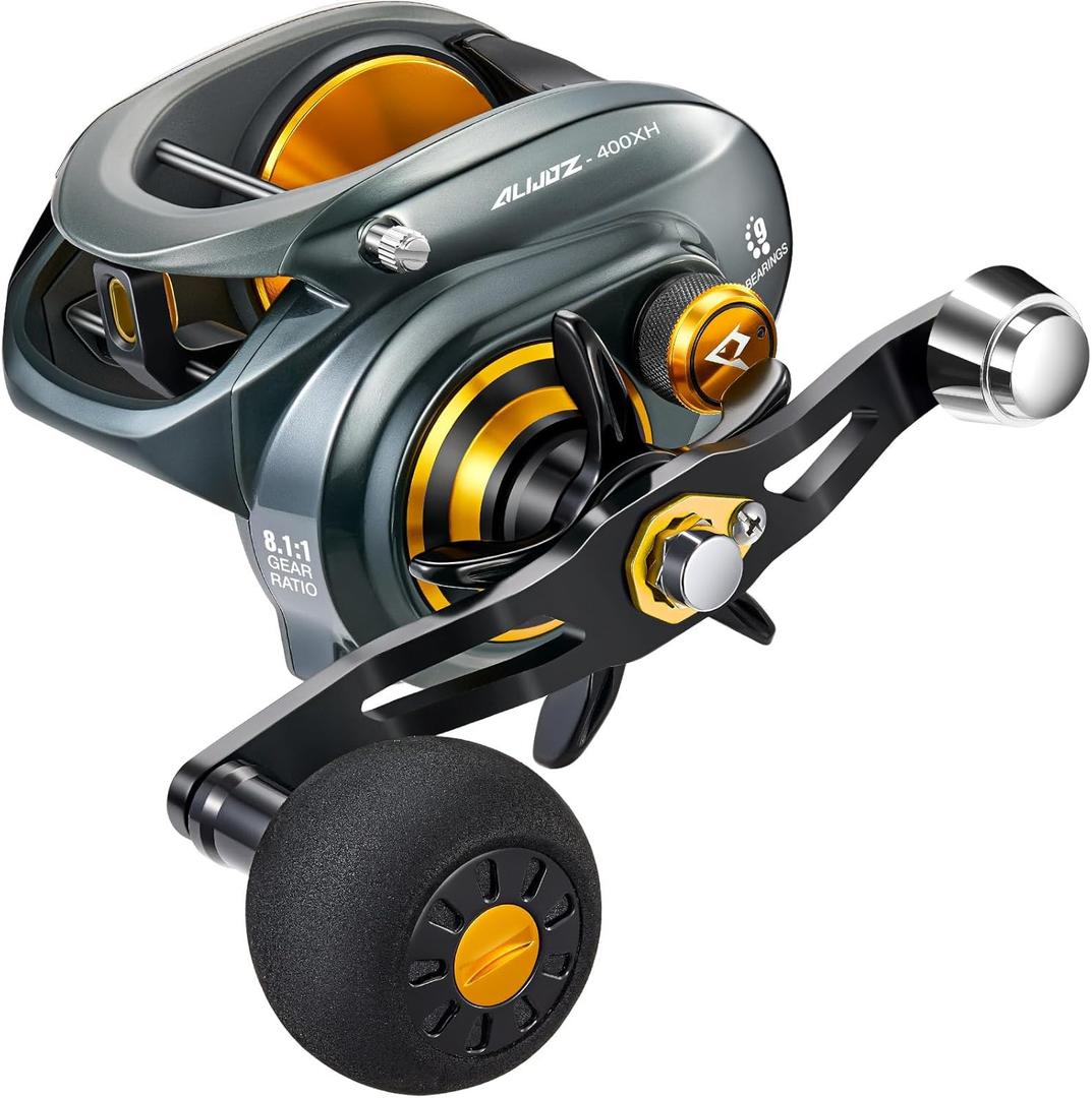 Piscifun Alijoz 400 Baitcaster Fishing Reel, 35Lbs Max Drag Aluminum Alloy Frame Baitcasting Reel, 8.1:1 Gear Ratio Freshwater and Saltwater Low Profile Casting Reel for Musky, Grey Left Handle