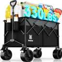 Navatiee 330Lbs Collapsible Folding Wagon, Beach Wagon Cart Heavy Duty Foldable with Big Wheels, Utility Grocery Wagon with 165L Large Capacity for Camping Garden Sports, Black