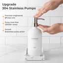 White Glass Soap Dispenser Set for Kitchen, Hand and Dish Soap Dispenser with Stainless Steel Pump & Resin Tray, Perfect for Kitchen,Hotel Rental-Modern Soap Dispenser Decor for Kitchen