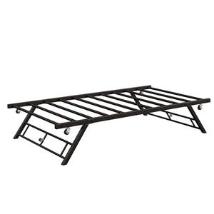 GarveeHome Stand Up Trundle Day Bed, Pop Up Trundle, Twin Trundle Bed Frame Only, Metal Slats Support with Lockable Casters, Brown