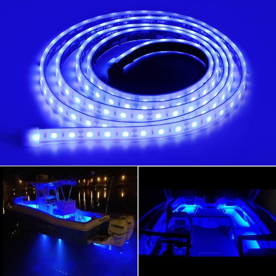 Marine Submersible Boat LED Strip Lights, 12V 6FT IP68 Waterproof Underwater Boat Lights, Boat Interior Light, Boat Deck Light Courtesy Lighting for Night Fishing Pontoon Kayak, Blue (6FT Blue)