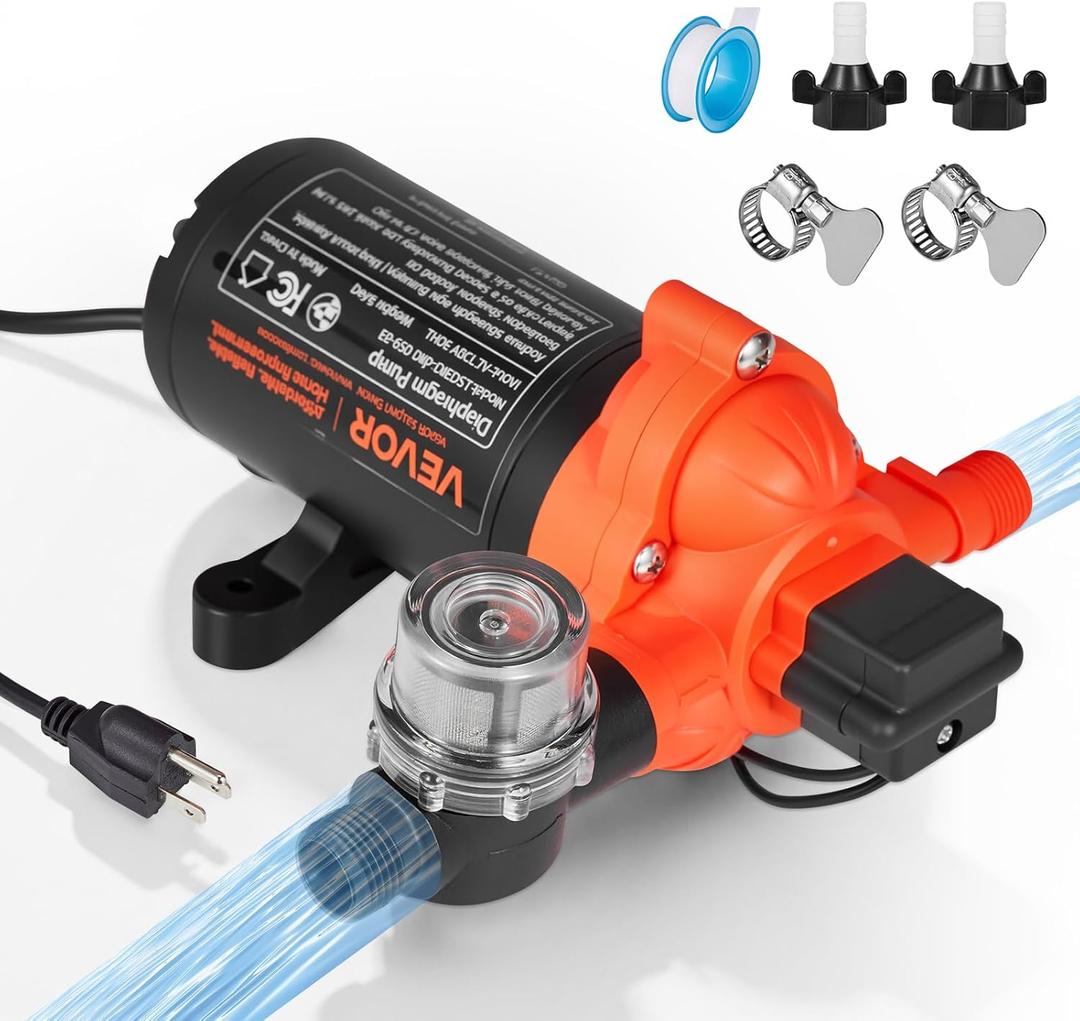 VEVOR Water Pressure Pump, 110V AC 4 GPM, 3-Chamber On Demand Electric Diaphragm Water Transfer Pump, 45 PSI Max Pressure, Automatic Pressure Switch, for Home Kitchen Garden Irrigation Car Washing
