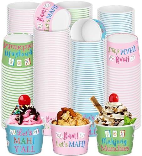 FoldTier 48 Pcs 9 oz Mahjong Treat Snack Cups Bulk Ice Cream Bowl Cute Cups Disposable Party Favors Paper Bowls for Birthday Iced Food Soup Sundae Snack Dessert Beverage(Classic)