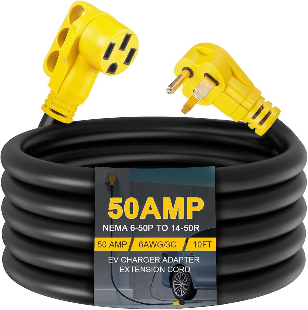 10ft NEMA 6-50P to 14-50R EV Charger Adapter Cord, STW 6AWG 50 Amp 240/250 Volts, 3-Prong Welder Plug to 4-Prong EV Charger Connector Adapter, for Tesla or EV Level 2 Charging, ETL Listed