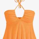 Women Sexy Floral Self Tie Crisscross Halter V Neck Sleeveless Strapless Backless Ruched Ruffle Solid Tube Tank Top Size XL