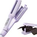 Flexiwave Adjustable 3 Barrel Ceramic Curling Iron Hair Crimper Waver Beach Waves Curling Wand 1.1/1.25/1.42/1.57, Ionic Deep Waver Hair Curler with CurlLock Tech, Dual Voltage (Rose Purple)