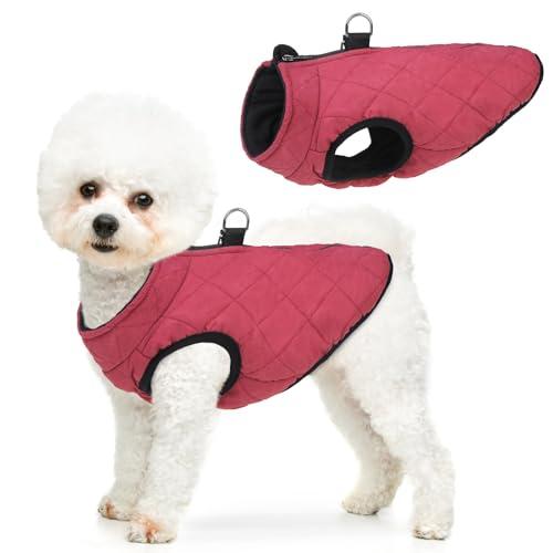SCENEREAL Winter Dog Vest Coat with Built-in Harness, Warm Puppy Jacket for Small to Medium Dogs, Cold Weather Coat with Zipper, Fleece Puffer Vest, Windproof Snow Clothes. S