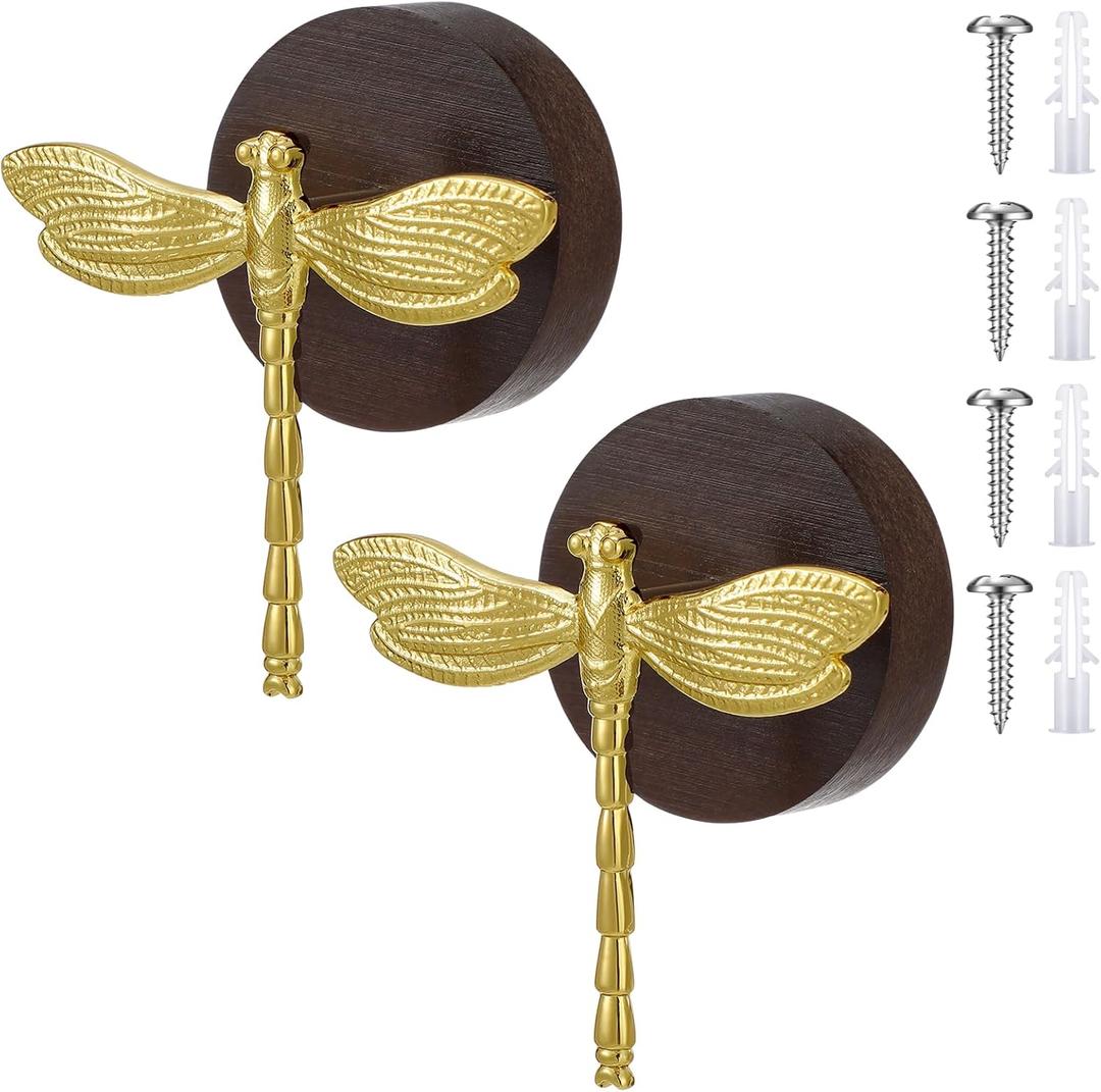 2 Pcs Dragonfly Wall Hook Dragonfly Decor Decorative Vintage Wall Hooks Brass Animal Coat Towel Hook Heavy Duty Coat Hanger for Bag Hats Towel Bathroom Bedroom Cabinet