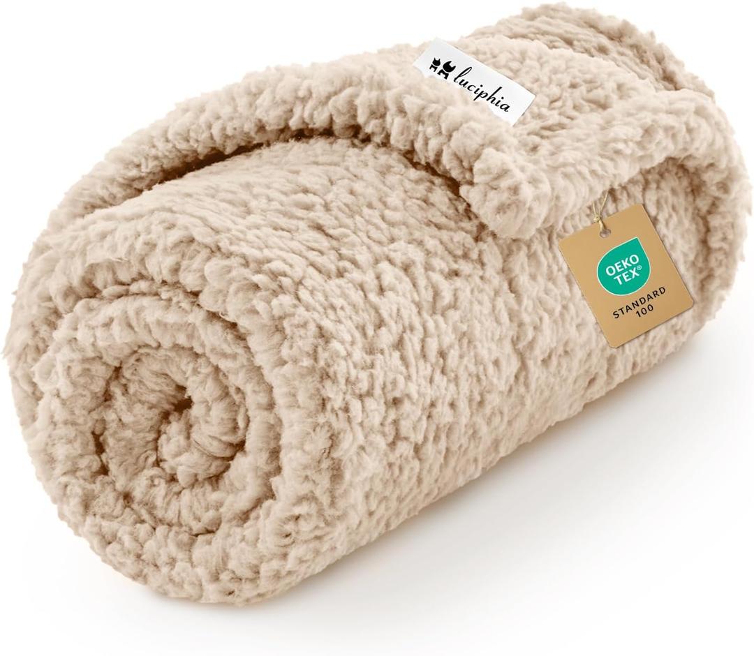 Luciphia Premium Fleece Dog Puppy Blanket Soft Pet Sherpa Calming Cat Blanket Throw for Small Medium Dog Cat(Beige,30x20 inches)
