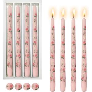 Print Taper Candles Dripless Candlesticks - 4pcs Handmade Floral Candle Long Candle Sticks 10inches Flower Tapered Candles for Home Party Wedding Restaurant Holiday Decor,8D4T-RONEW