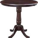 International Concepts 36-Inch Round Top Pedestal Table with 12-Inch Leaf, 36-Inch Counter Height, Rich Mocha