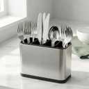 Utensil Holder, Silverware Organizer Caddy for Countertop Kitchen with 4 Compartments, Flatware Spoon Fork Tool Cutlery Holder Utensil Crock with Drain Tray for Counter Party Office, Silvery