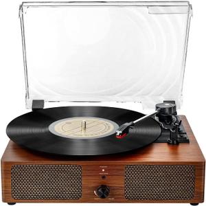 Vinyl Record Player Bluetooth Vintage 3-Speed Portable Turntables with Built-in Speakers, Belt-Driven LP Player Support USB Input AUX-in RCA Line Out