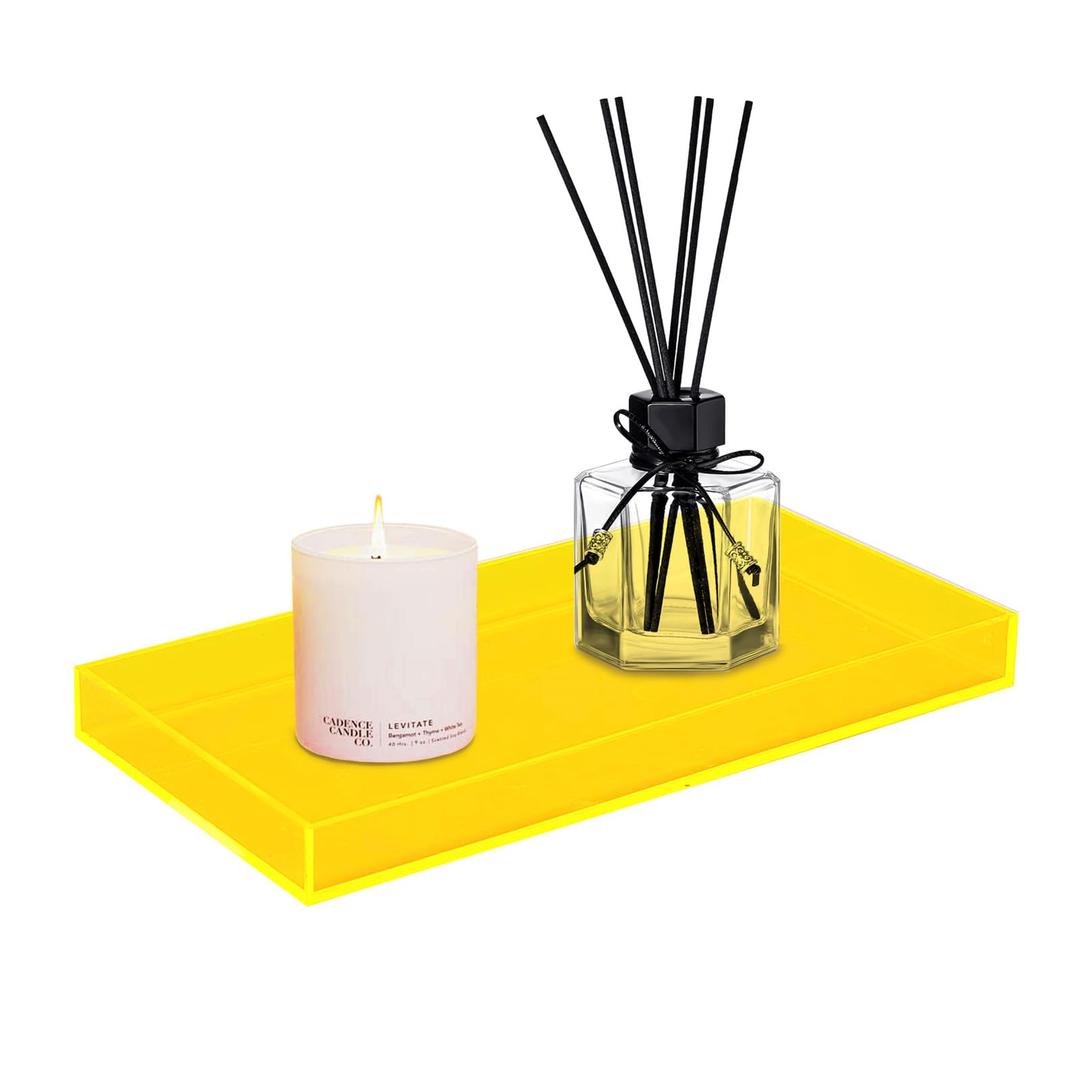 ROYALITA Acrylic Tray Bathroom Tray for Countertop, Guest Towel Holder Tray for Napkin Perfume Jewelry Makeup, Vanity Trays for Soap Dispenser, Aromatherapy, Cup & Candle, Yellow