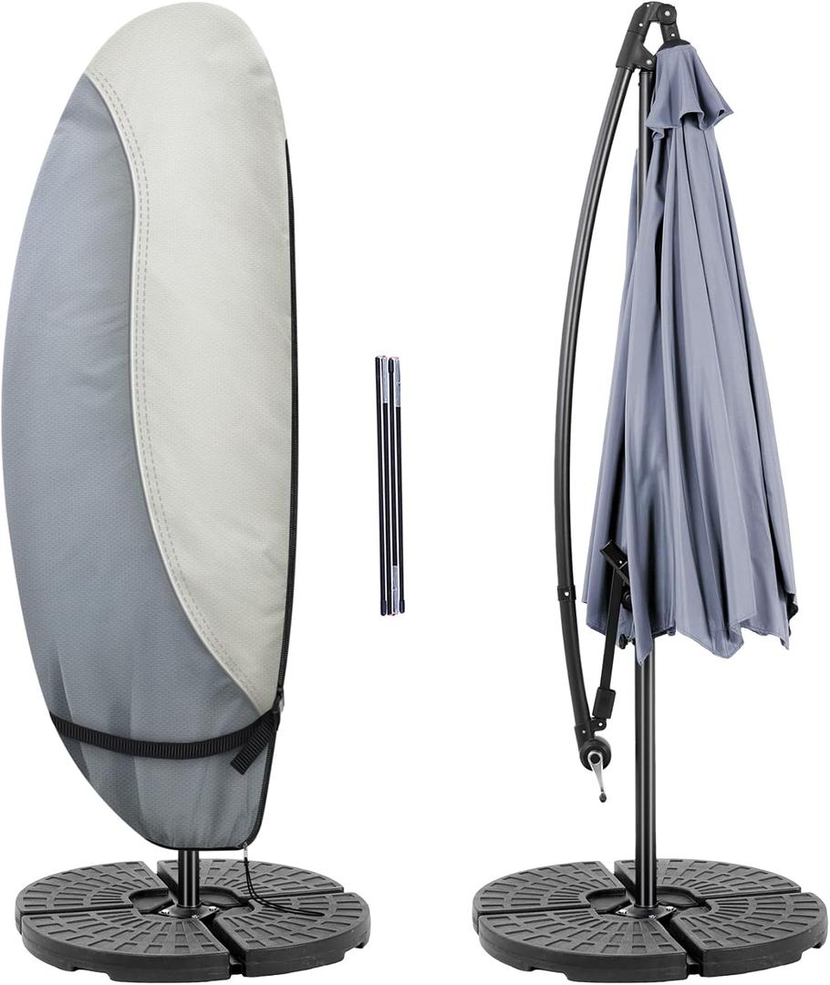 Patio Waterproof Umbrella Cover, Outdoor Offset Parasol Cover for 7.5-11.5 Feet Cantilever Banana Frame Umbrella (Beige)