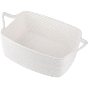 OIAHOMY Woven Basket, Gift Basket Empty with Gift Bags and Ribbons, Rope Baskets for Baby Showers, Storage Baskets with Handles for Nursery, Pet Toy Organizer - White (Medium: 13.5L*10W*6H)