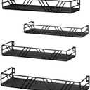 Floating Shelves for Wall Set of 4, Different Sizes Mounted Wood Floating Shelf, Wall Shelves for Living Room,Bedroom, Bathroom, Kitchen, Farmhouse Decor, Office (Black)