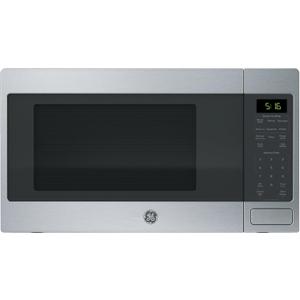 GE Countertop Microwave Oven, 1,150-watt Capacity, 1.6 Cubic Ft., 8 Auto Setting Cooking Settings, Child-Lock Technology, Kitchen Essentials for the Countertop, Dorm Room or Apartment, Stainless Steel