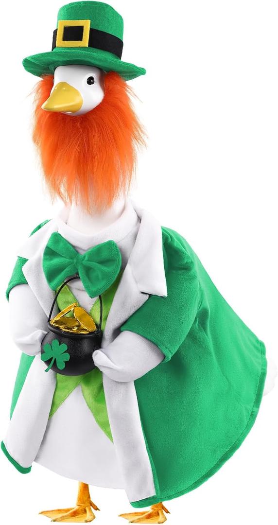 Celltestria St Patrick's Day Goose Outfits for 23" Geese St Patrick Leprechaun Porch Goose Costume Lucky Holiday Goose Clothes for St Patrick's Day Outdoor Patio Yard Lawn Garden Decoration