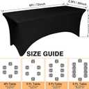 2 Pack 6 Feet Black Spandex Tablecloth for Rectangular Tables, Fitted & Stretch, Washable, Wrinkle Resistant, Perfect for Event, Wedding, Party, Banquet, Cocktail, Festival, and Table Protector
