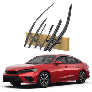 Rain Guards Fit for Honda Civic Sedan 2022 2023 2024 2025 2026, Tape-on Durable Side Window Wind Deflectors, 2025 Civic Rain Guard Black, 6 Pcs