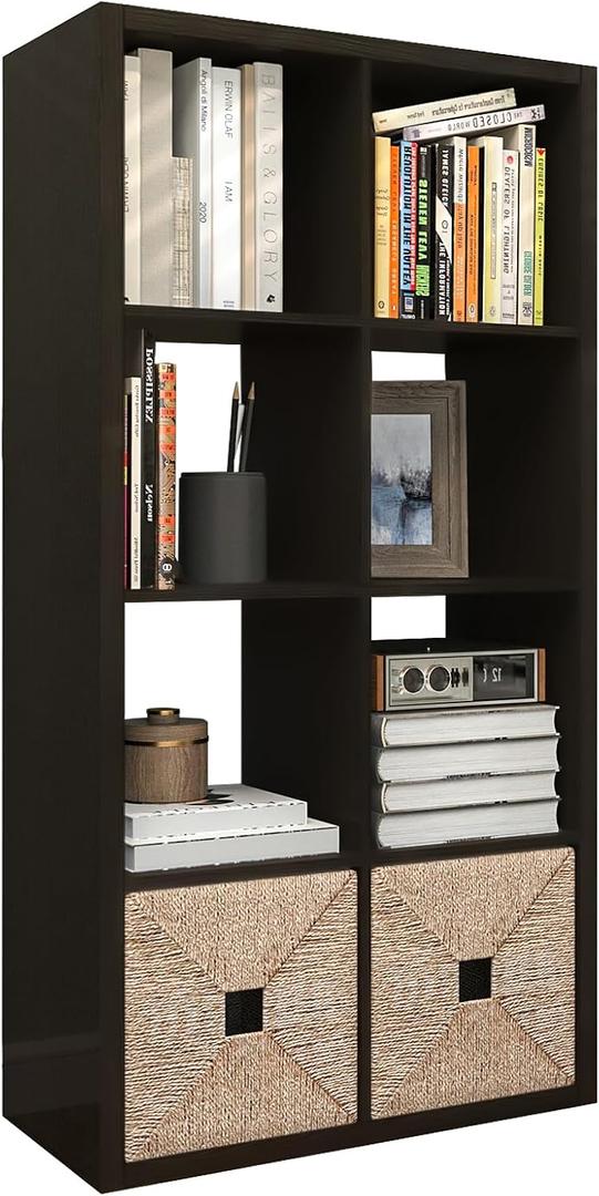 CTESNE【2026 Wooden Thick Frame 8 Cube Storage Organizer Shelf with Anti-Tipping Kits + Reversible Open Back Bookcase, Horizontal and Vertical Dual-use（Chocolate,11inch）